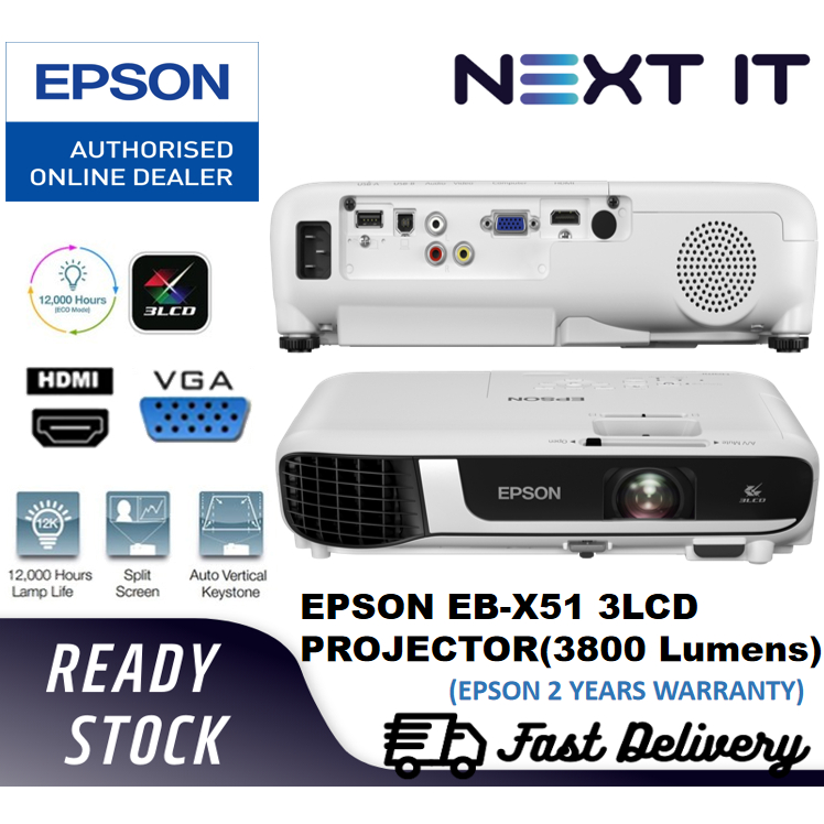 [READY STOCK] EPSON EBX51 XGA 3LCD PROJECTOR ( 3800 LUMENS) Shopee Malaysia