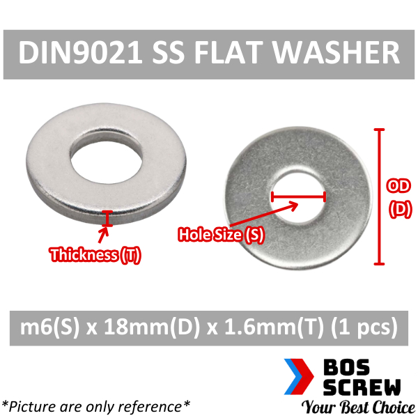 SS 304 Flat Washer m3 ~ m20 DIN 9021 (Big OD Washer), Washer Besar ...