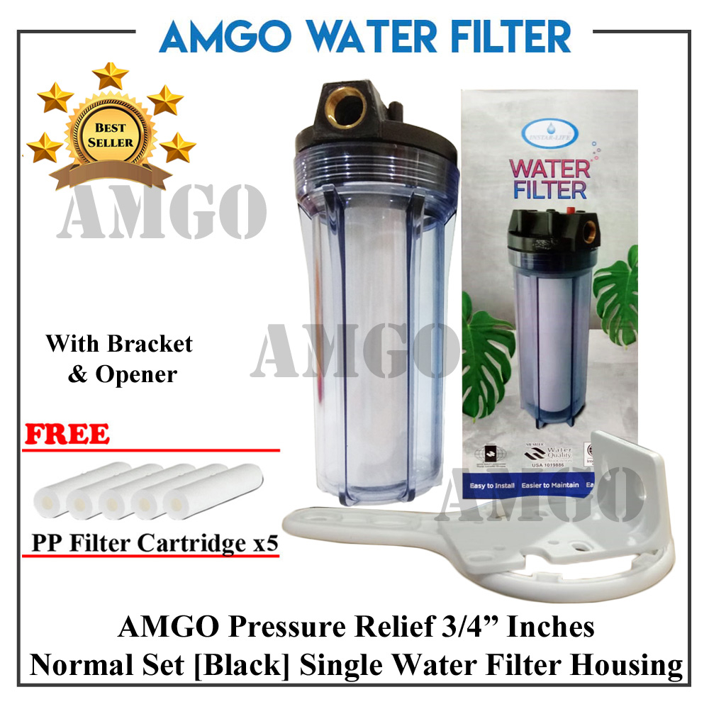 AMGO Pressure Relief Water Filter Housing With 5pcs Replacement