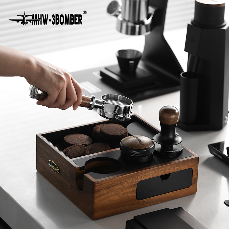 MHW3BOMBER Multifunctional Wood Knock Box Adjustable Tamping Station Fit 5158mm Espresso