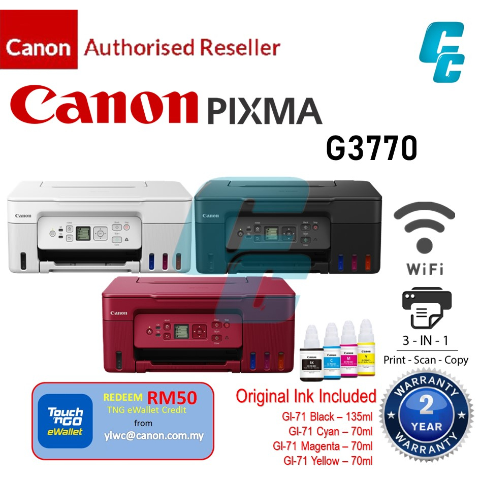 Canon Pixma G3770 Wireless Refillable Ink Tank Printer With Low Cost Printing Print Scan Copy 4064
