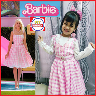 Kids Girls Barbie Pink Plaid Costume Margot Robbie Cosplay Party Princess  Dress