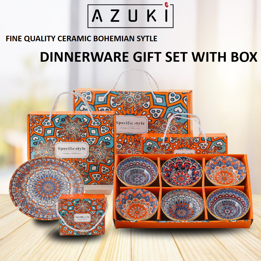AZUKI Premium Ceramic Dinnerware Gift Set With Box Bohemian Style ...