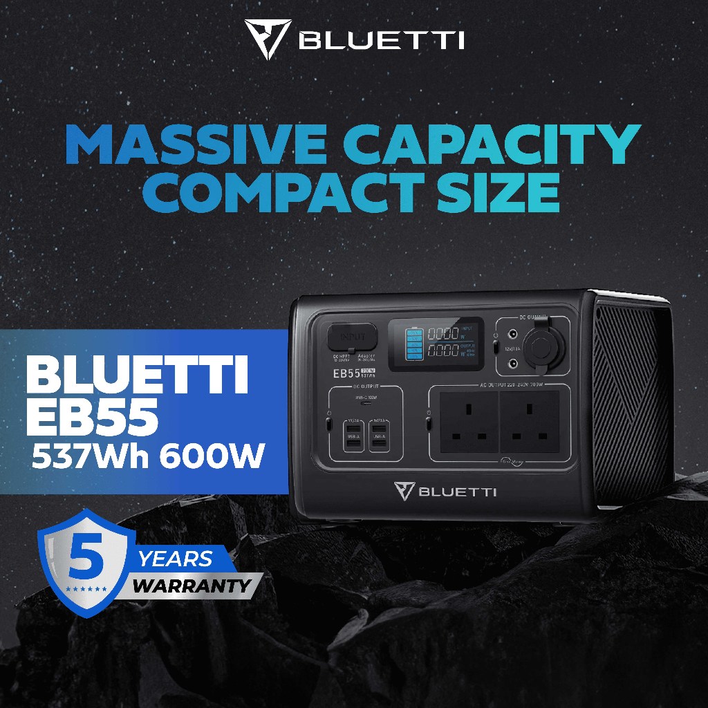 BLUETTI EB55 Portable Power Station 537Wh LiFePO4 Battery Surge AC ...