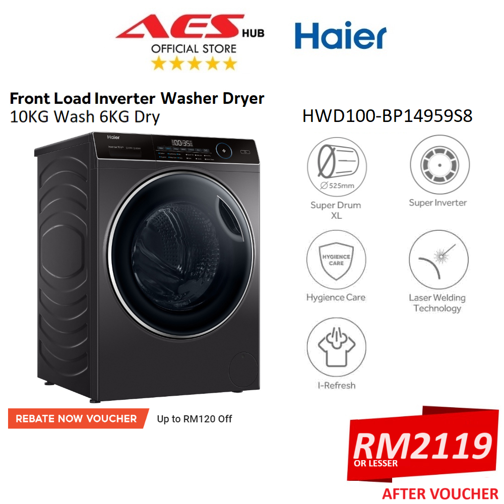 Haier Washer Dryer Machine BLDC Inverter 10KG Wash 6KG Dry Front Load