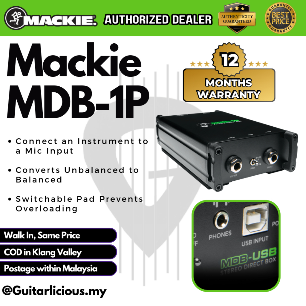 Mackie MDB-1P 1 Channel Passive Direct Box DI Box ( MDB 1P / MBM1P ...