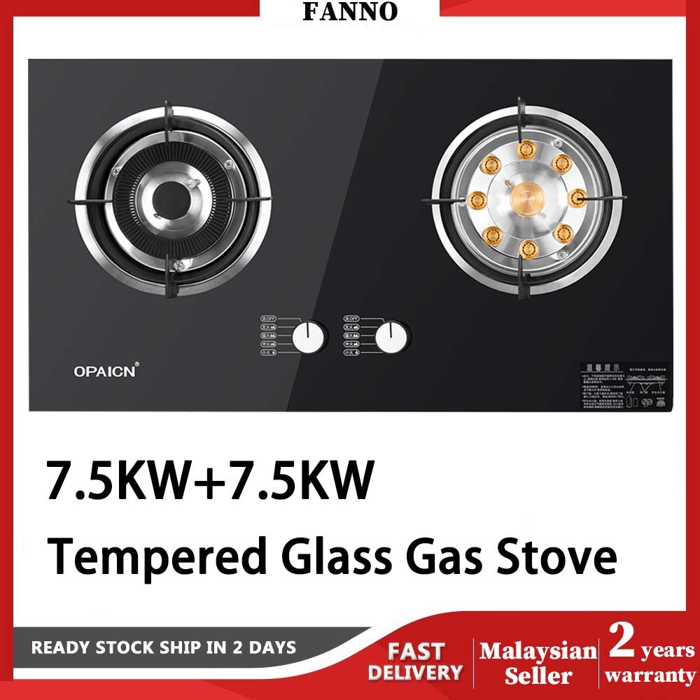 🇲🇾Premium+™ 7500W Tempered Glass Gas Stove Dapur Gas Clad Double Nine