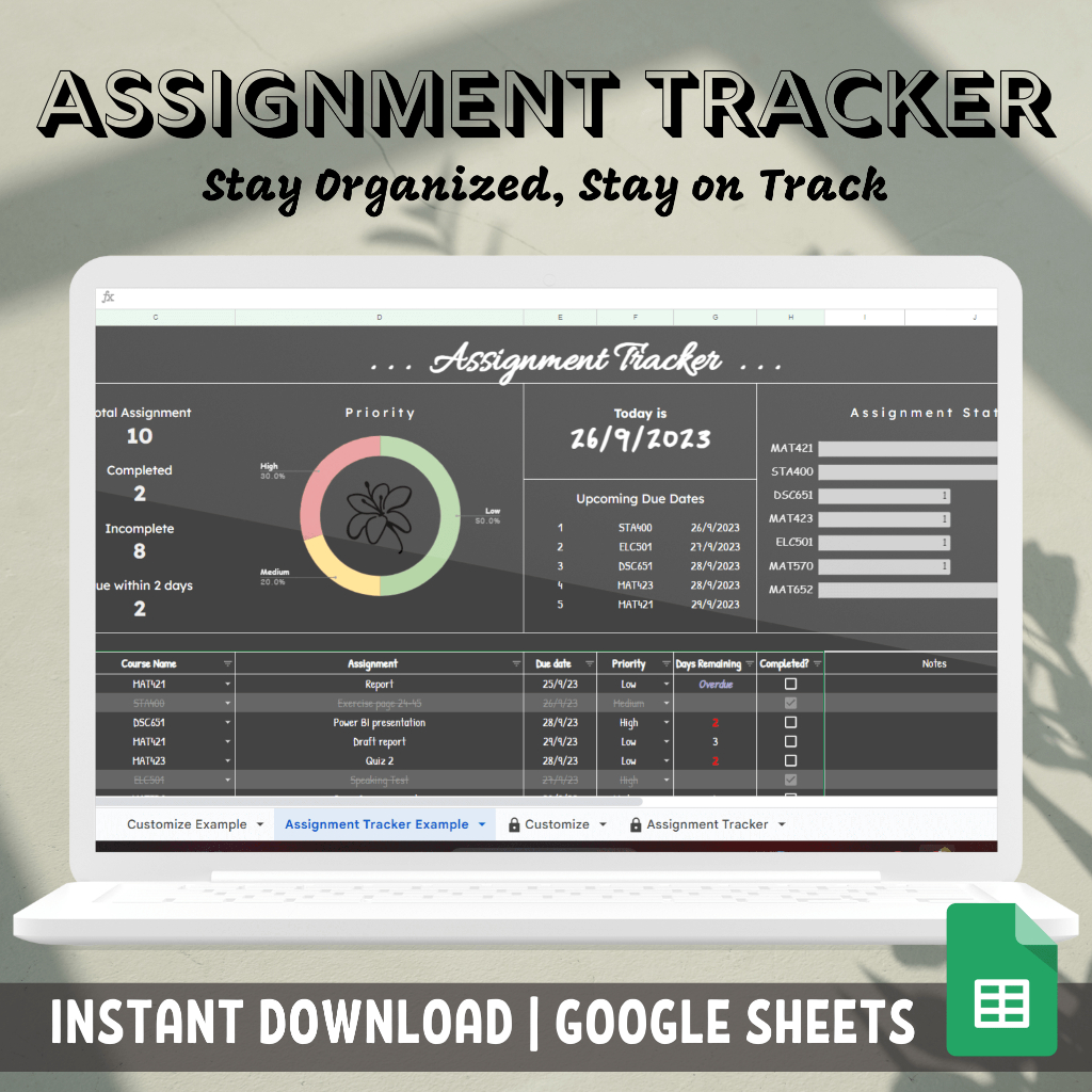 Dark Theme Assignment Tracker | Google Sheets | Case Tracker | Shopee ...