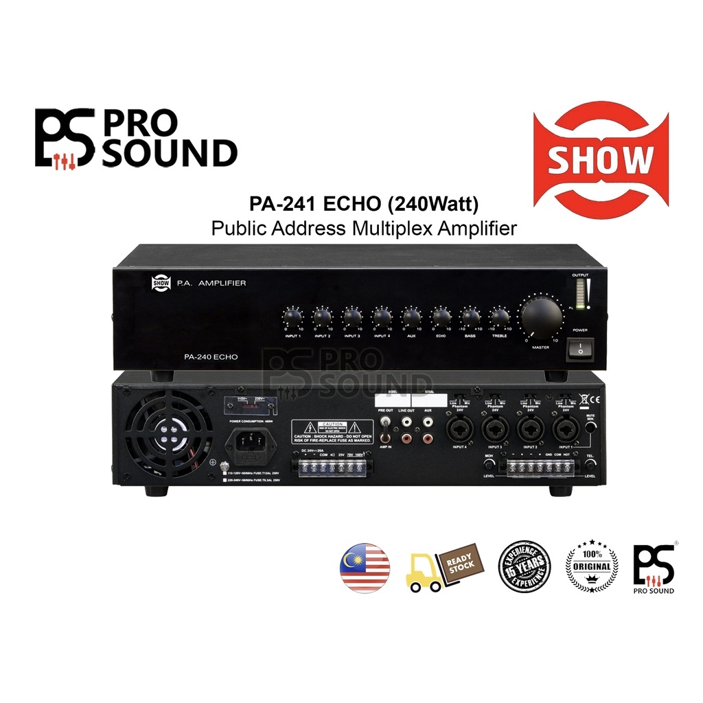 SHOW PA240 Echo P.A. Public Address Power Amplifier, 240Watt PA Amplifier for Masjid and Surau