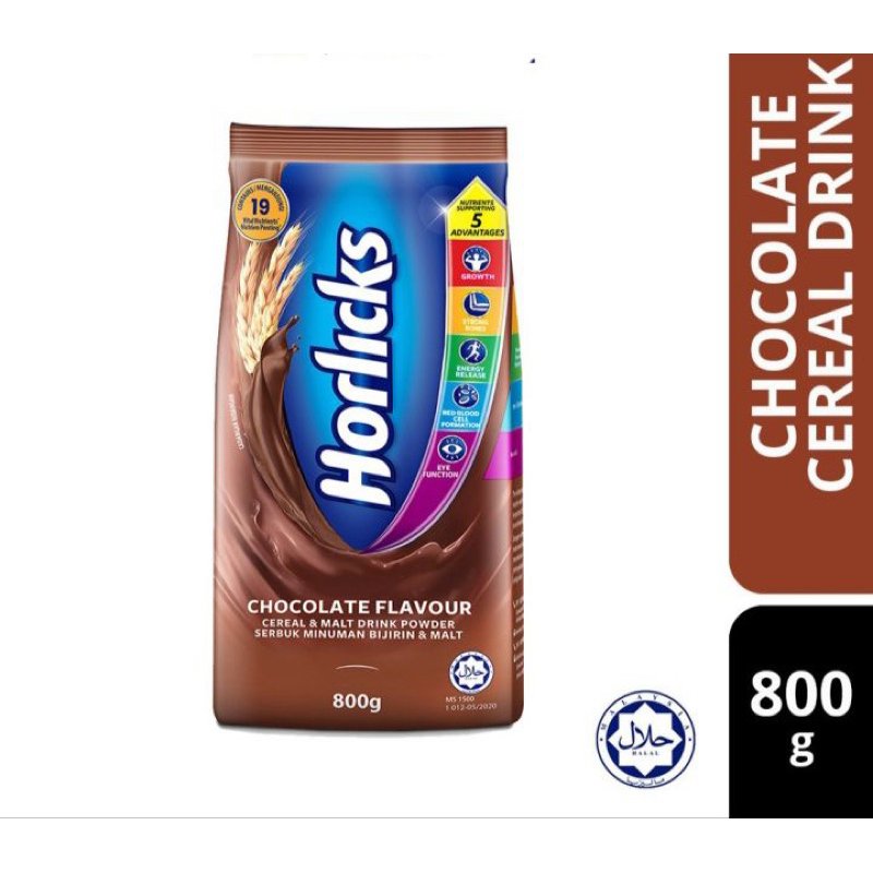 Horlicks Chocolate Flavour Cereal & Malt Drink Powder 800g Shopee