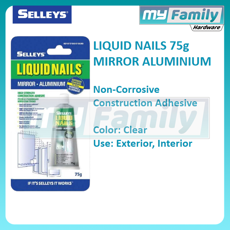 SELLEYS Liquid Nails Mirror Aluminum 75g Metal Glass Premium Grade High