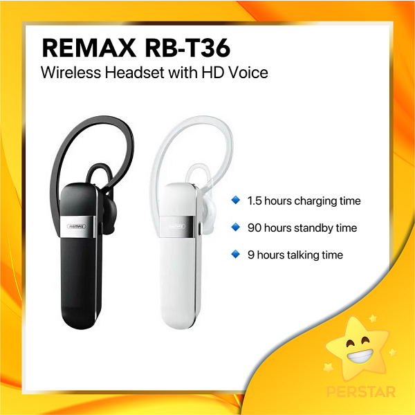 REMAX RB-T36 Bluetooth 5.0 Wireless Single Ear Headset HD Call HiFi ...