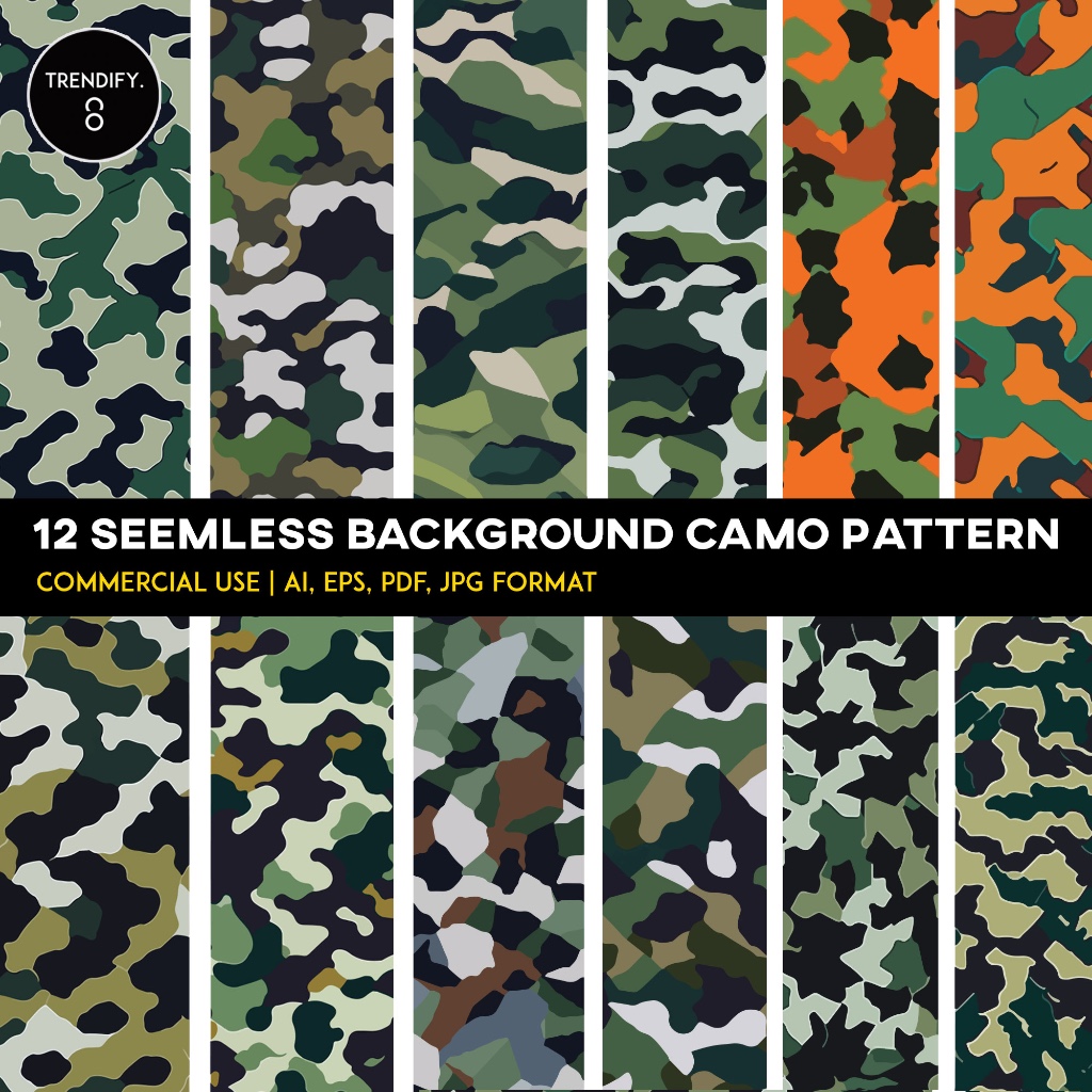 12 seem-less Background CAMO pattern (Bundle), tile repeated camouflage ...