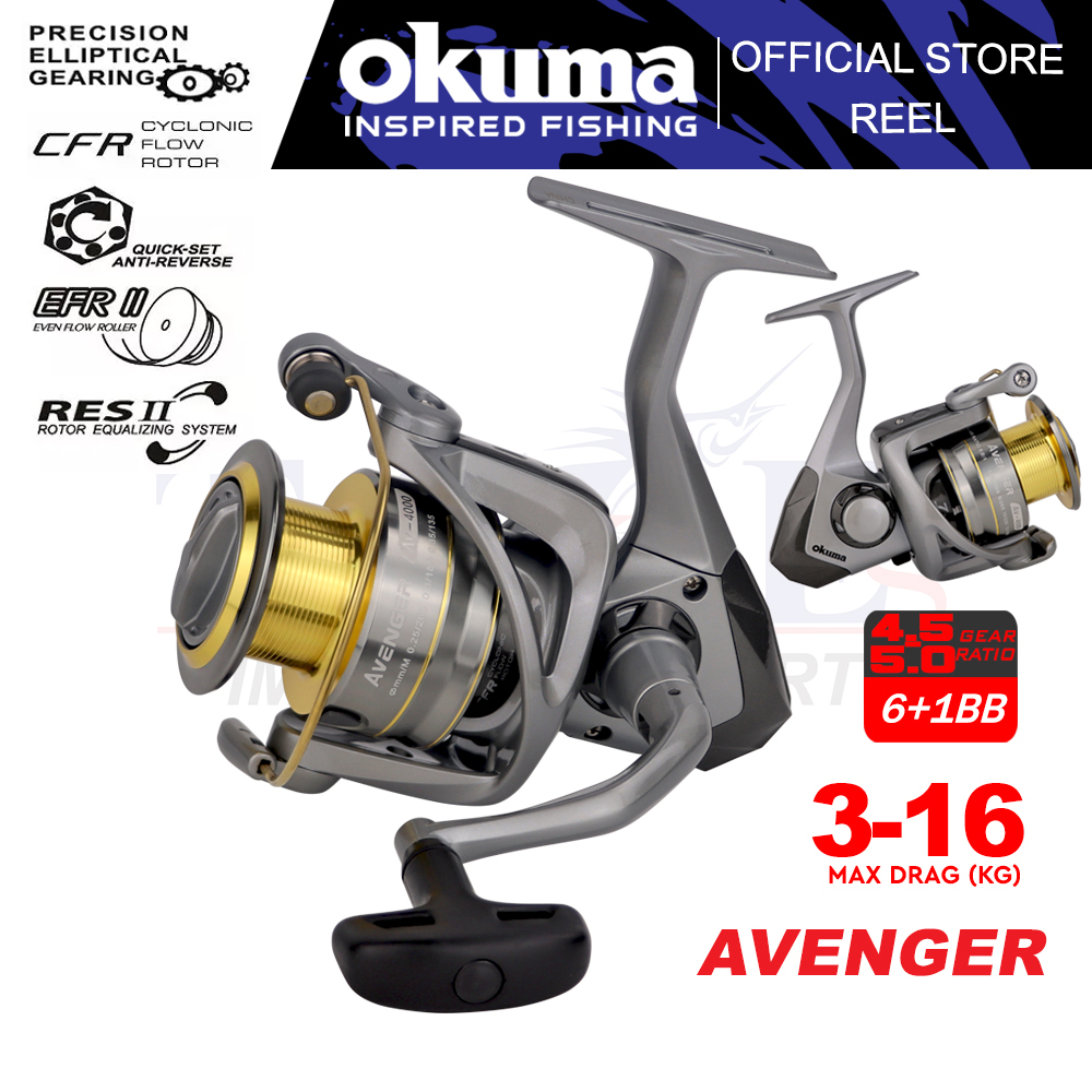 Okuma Avenger Spinning Fishing Reel Mesin Pancing Max Drag 3kg-16kg Fishing  Reel (6+1BB)