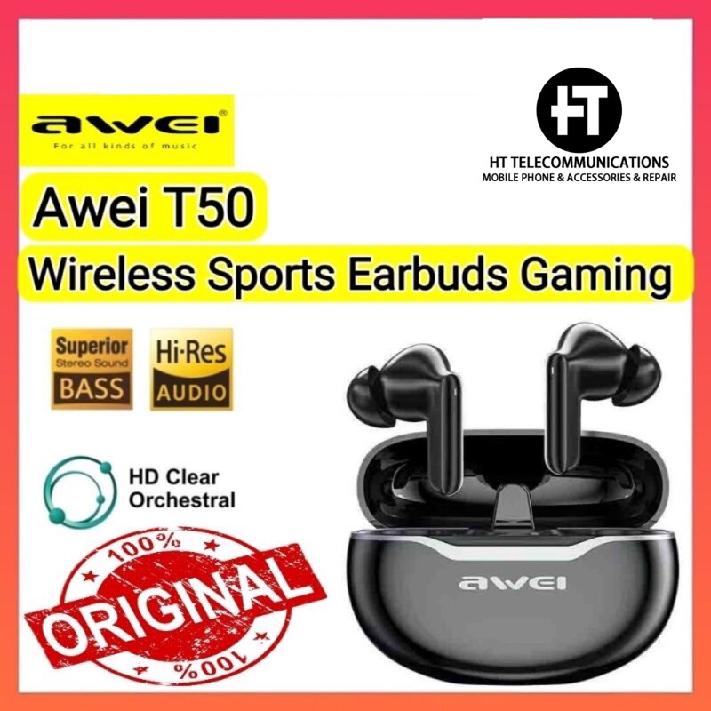 Awei T50 TWS Bluetooth V5.3 True Wireless Sports Earbuds Gaming ...