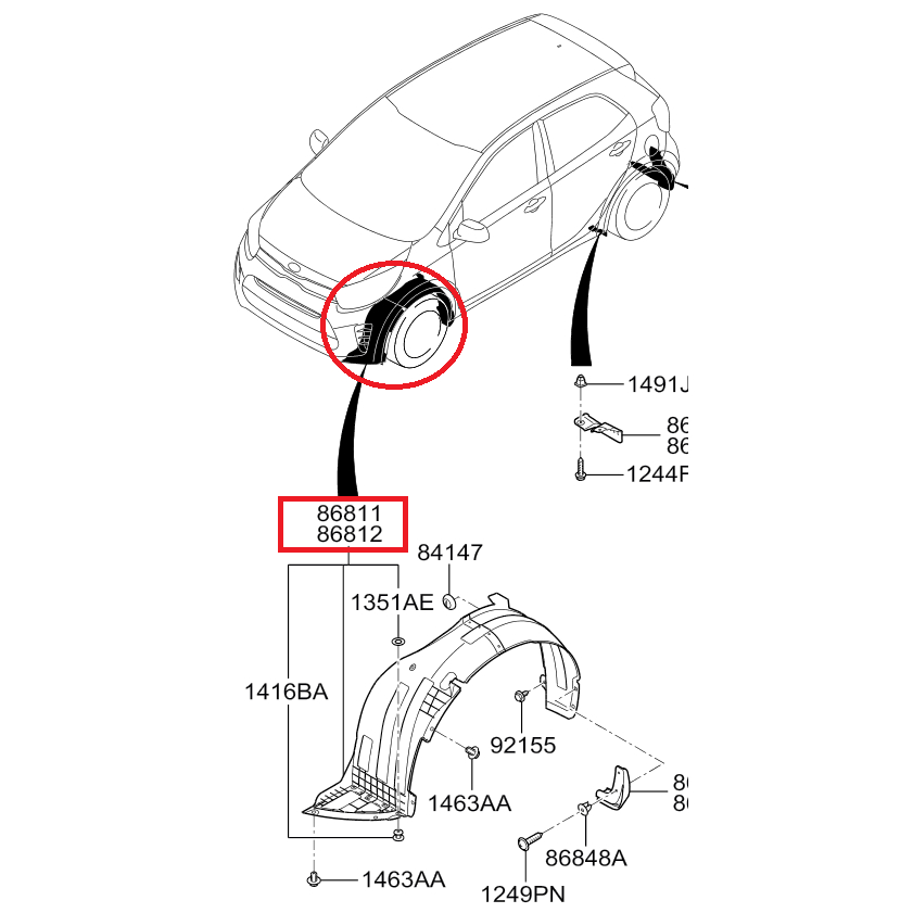 FRONT FENDER LINER / MUDGUARD BANANA LEAF (GENUINE PARTS) KIA PICANTO