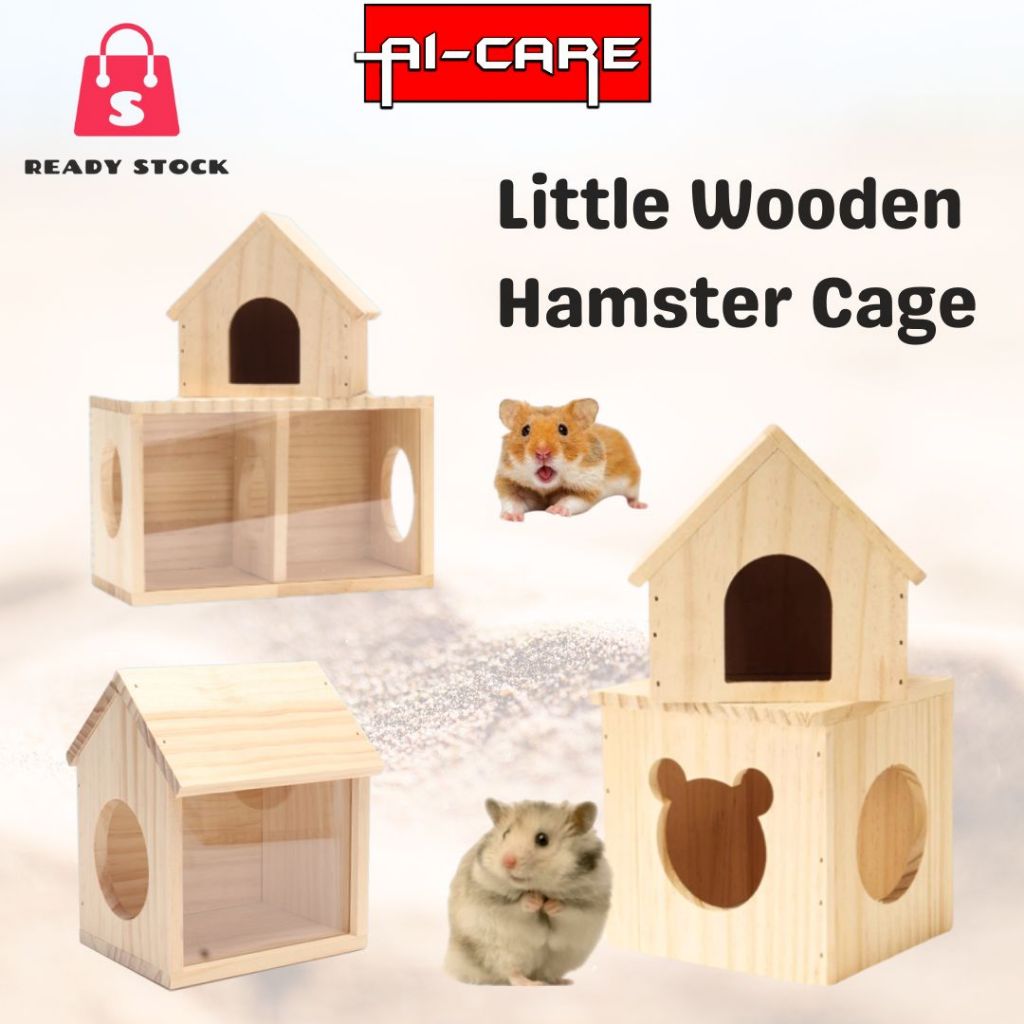 View of DIY Hamster Wooden House Decoration Small Wood Transparent Cabin ...