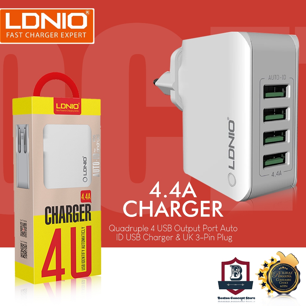 Ldnio A A Quadruple Usb Output Port Auto Id Usb Charger Uk Pin Plug Free Micro