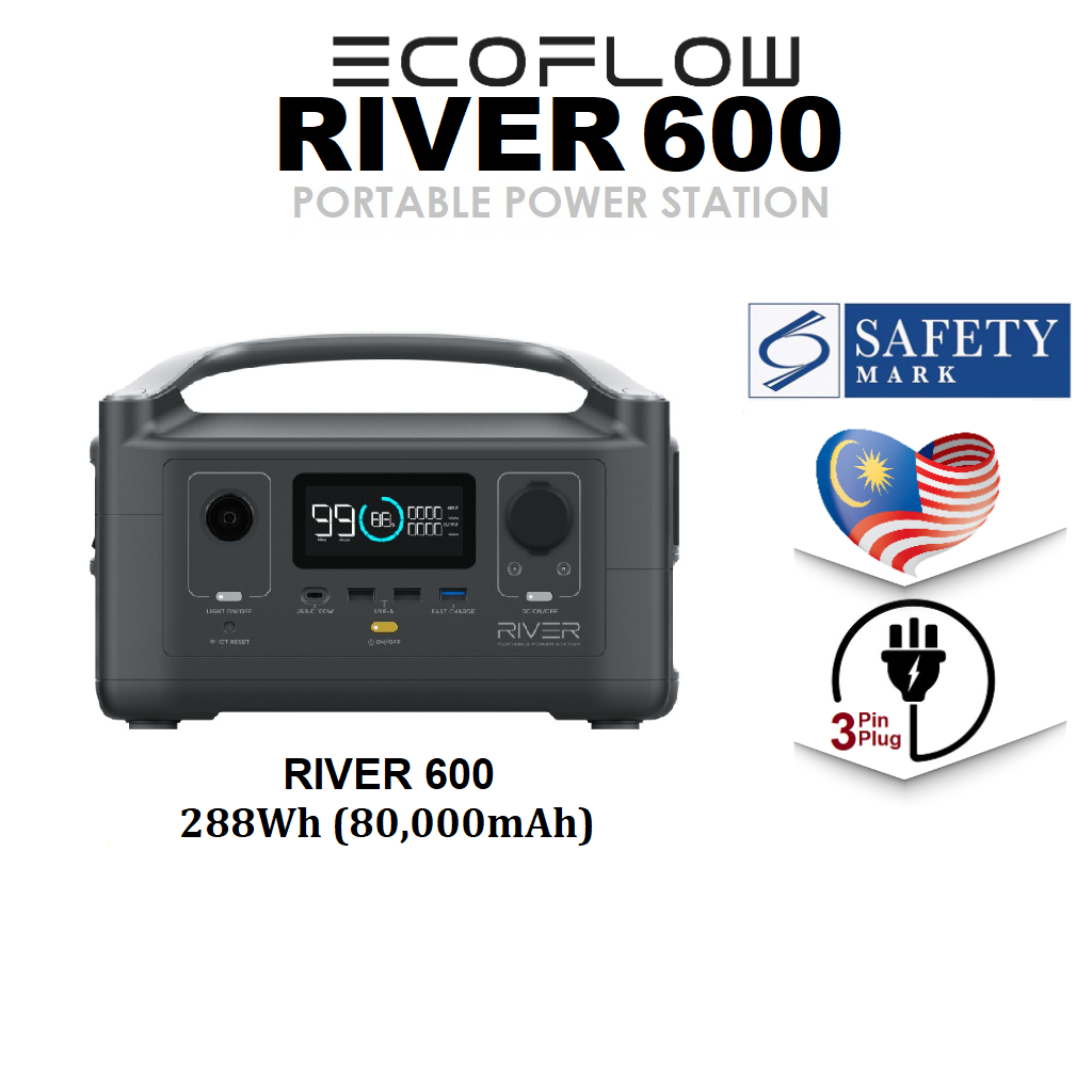 EcoFlow RIVER Portable Power Station (3 x 600W AC Outlets and 288 Wh