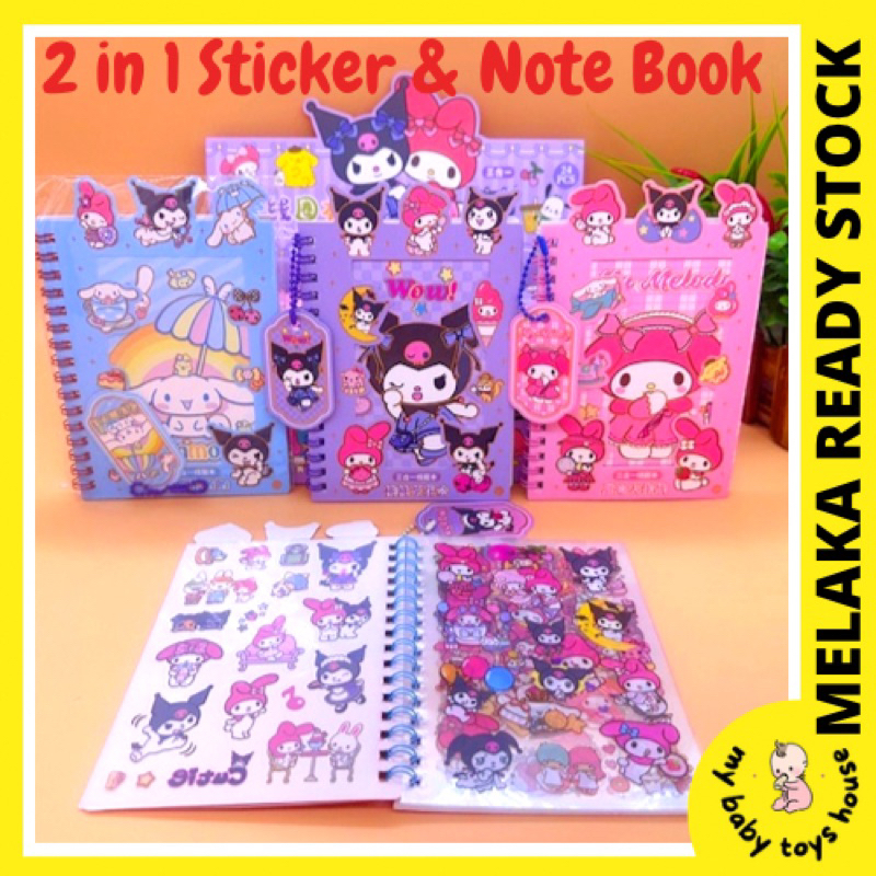 Sanrio 2 in 1 Sticker Notebook Coil Book Cute Cinnamoroll Kuromi ...