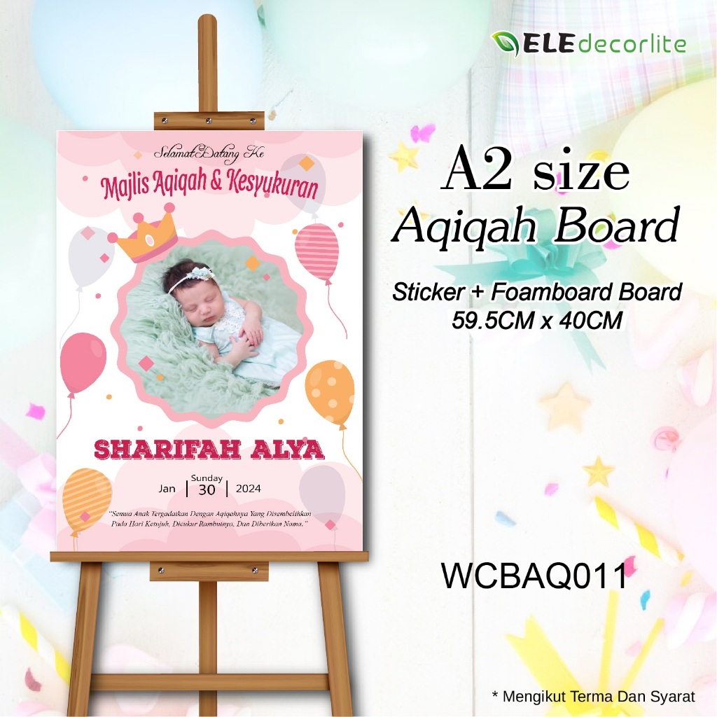 A2 Welcome Board Aqiqah/Majlis Kesyukuran / Welcome Board /Birthday ...