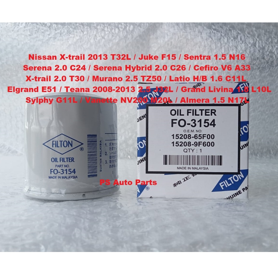 Filton Oil Filter Nissan Sentra / N16 / Almera / Livina / Teana