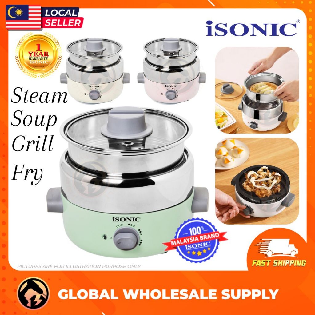ISONIC 1.2L Multi Cooker Pot Steam Mini Cooker Grill Electric Pot Hot ...