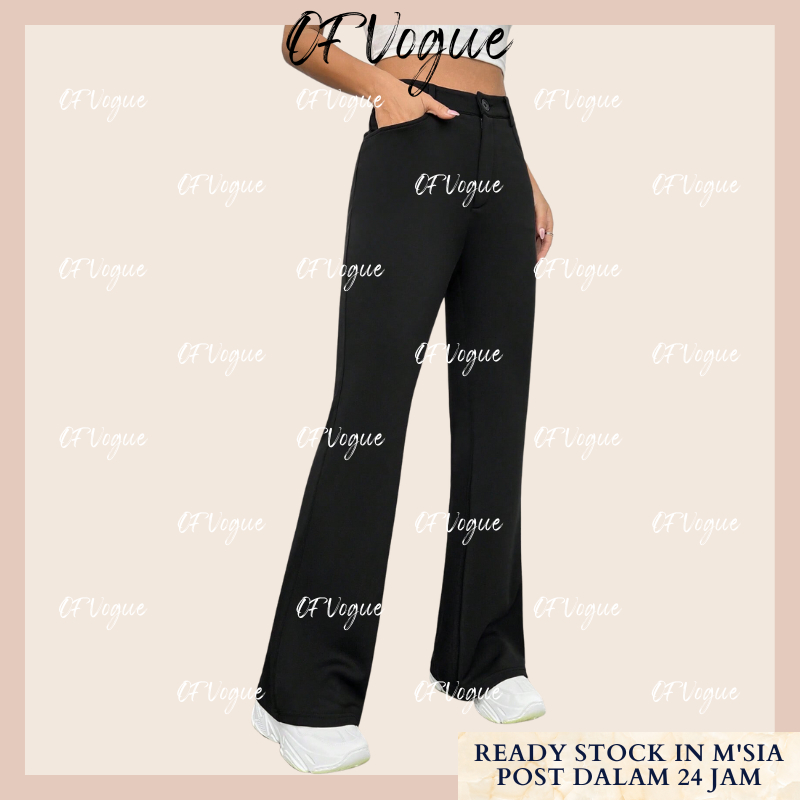 OFVOGUE Solid High Waisted Wide Legged Pants Bootcut Seluar Slek Wanita ...