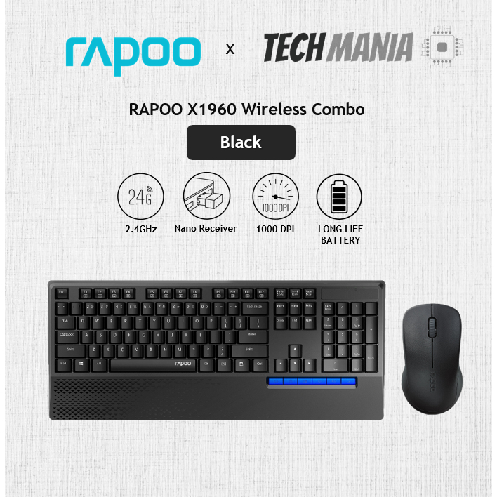 Rapoo X1960 Wireless Combo Keyboard & Mouse (Black) 2 year warranty
