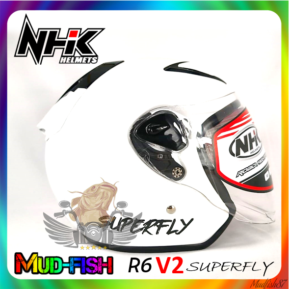 TOPI KELEDAR NHK R6 V2 SUPERFLY HELMET (GLOSSY PEARL WHITE) | Shopee ...