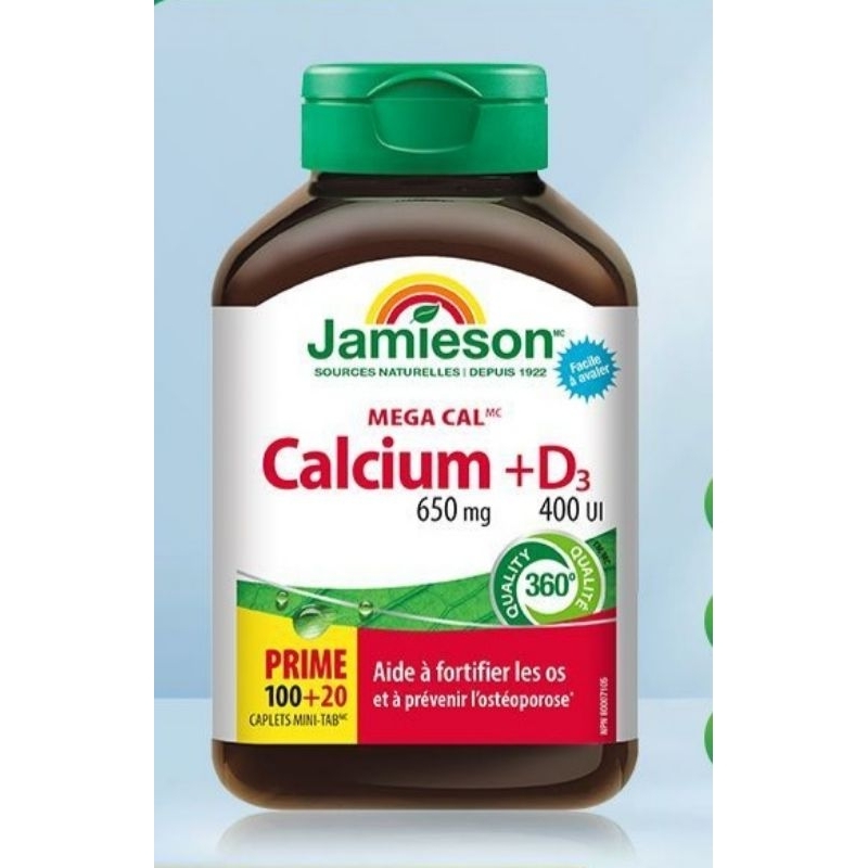 Jamieson Mega Cal, Calcium 650mg + Vitamin D3 400IU 120 Mini-Tab ...