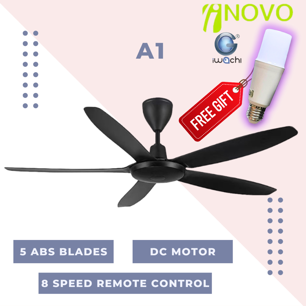 Inovo 56" Ceiling Fan A1 5 Blades DC Motor With Remote Control Kipas