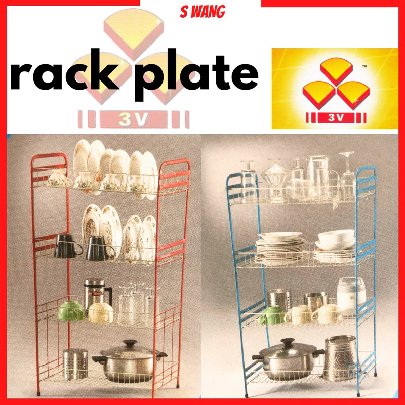 3V 4 Layer Epoxy Metal Dish Rack/plate Rack/4 Tingkat Rak Pinggan/rak ...