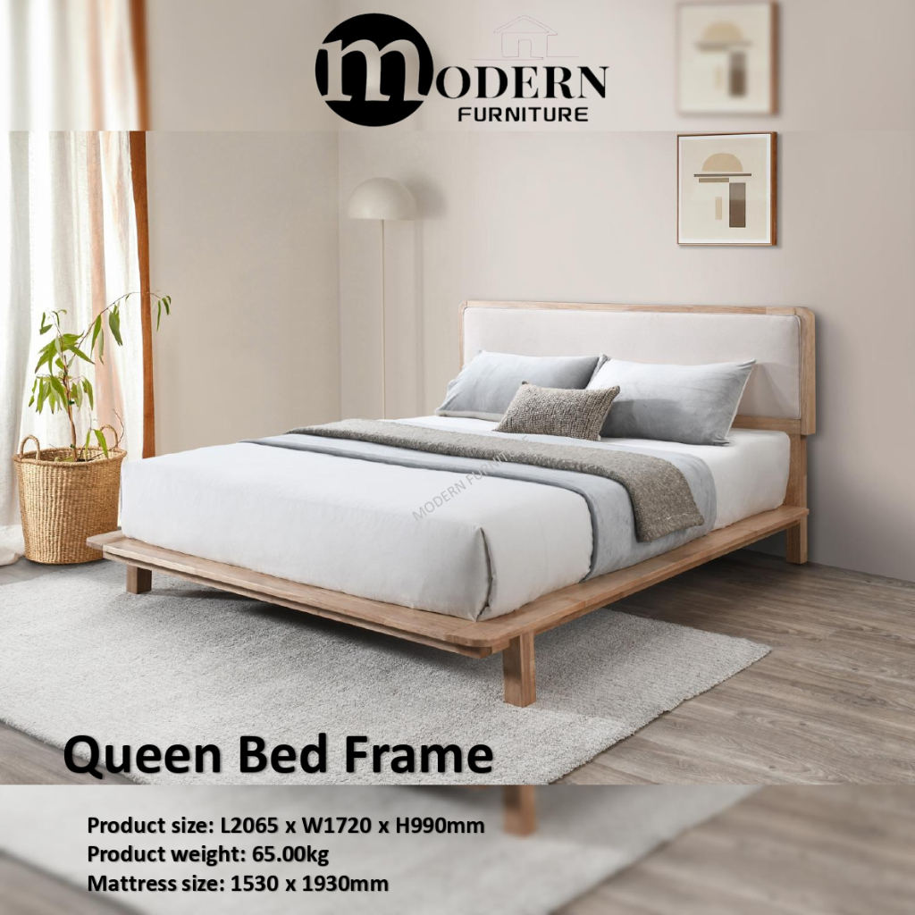 SOLID WOOD Muji Queen/King Bed Frame / Katil - JS1031 (Colour: Natural ...