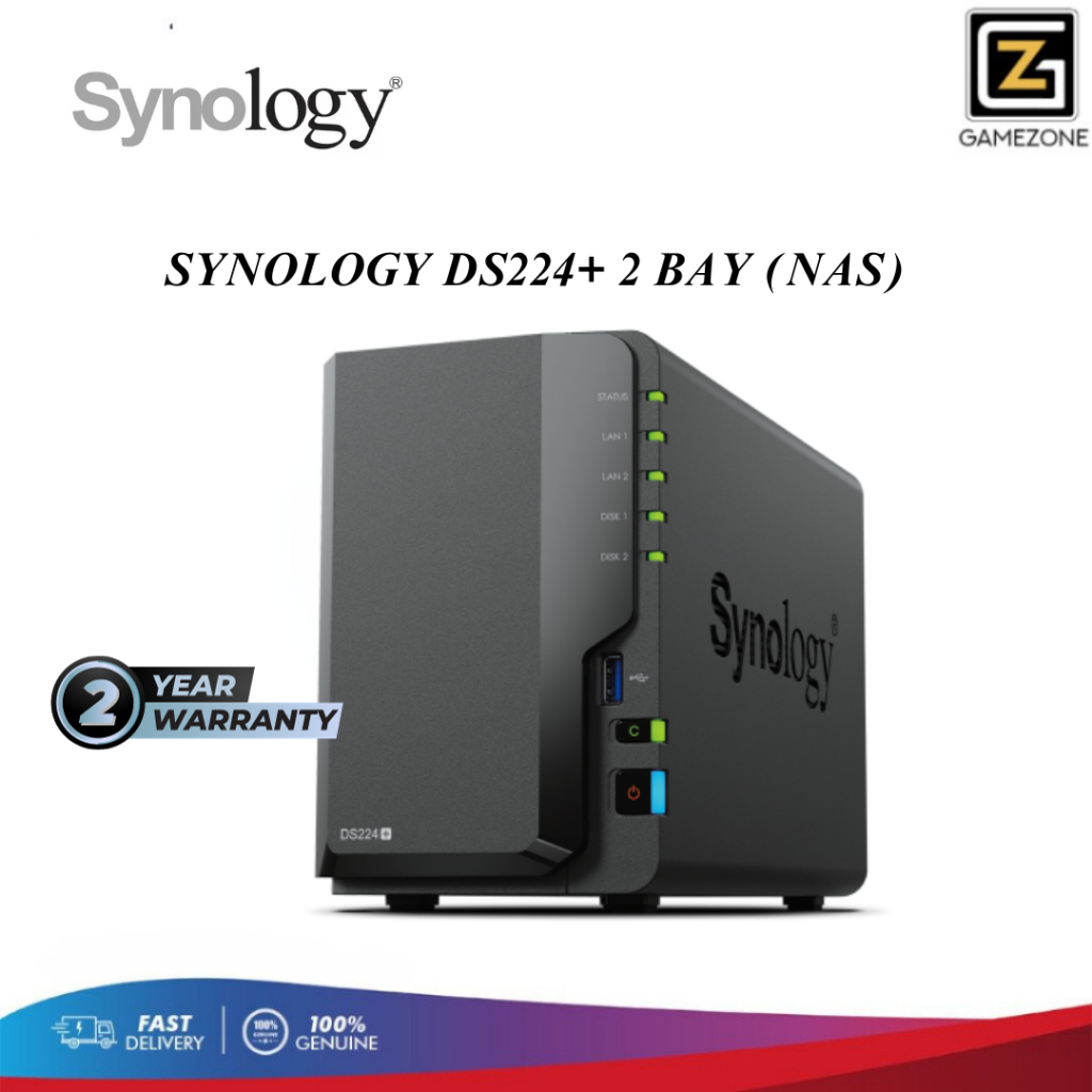 SYNOLOGY DS224+ 2-BAY NAS - (INTEL CELERON J4025 2.0/2.7Ghz, 2GB DDR4,2 x  GbE)