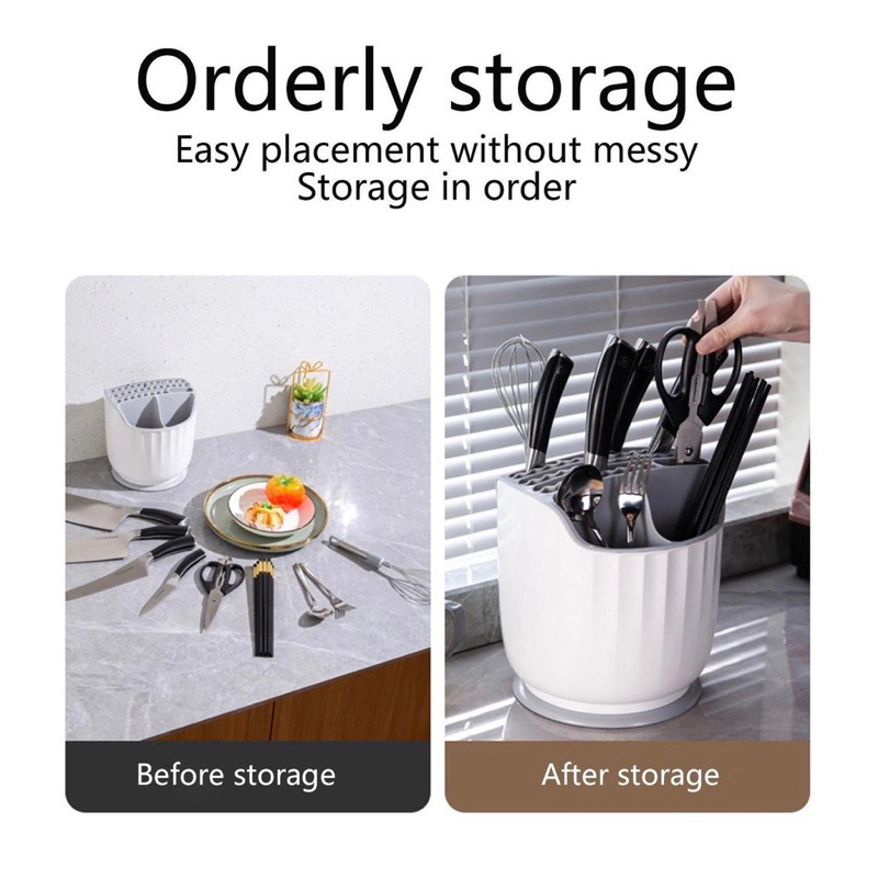 360 Rotating Large Kitchen Knife Storage Rack Cutlery Holder Organiser ...
