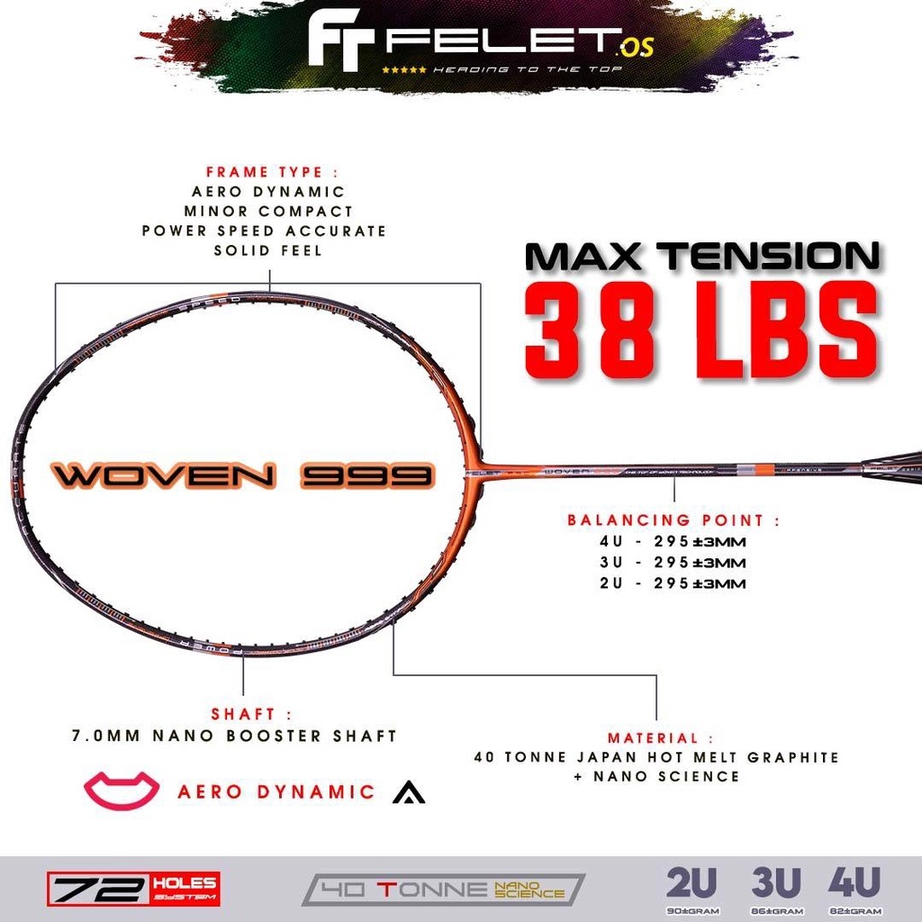 FELET WOVEN 999 High-End Professional Series 3u & 4u Badminton Racket ...