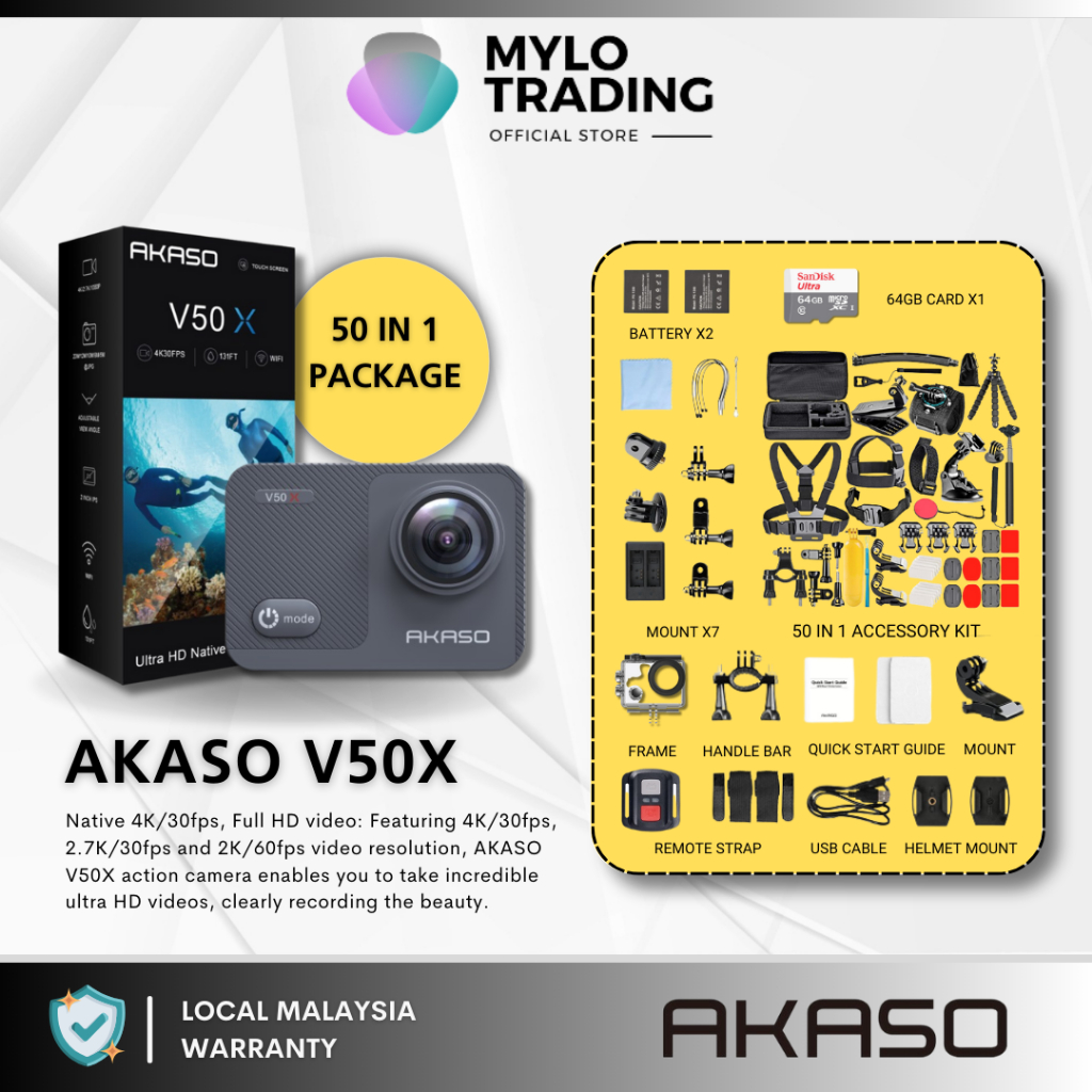 AKASO V50X Native 4K30fps WiFi Action Camera EIS Touch Screen 4X