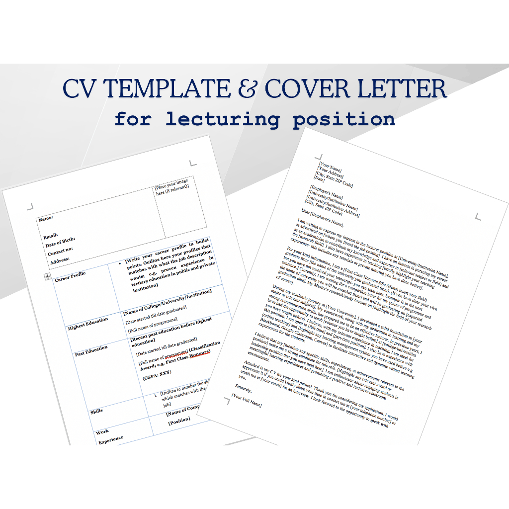 CV and Cover Letter Template for Teaching and Lecturing Position