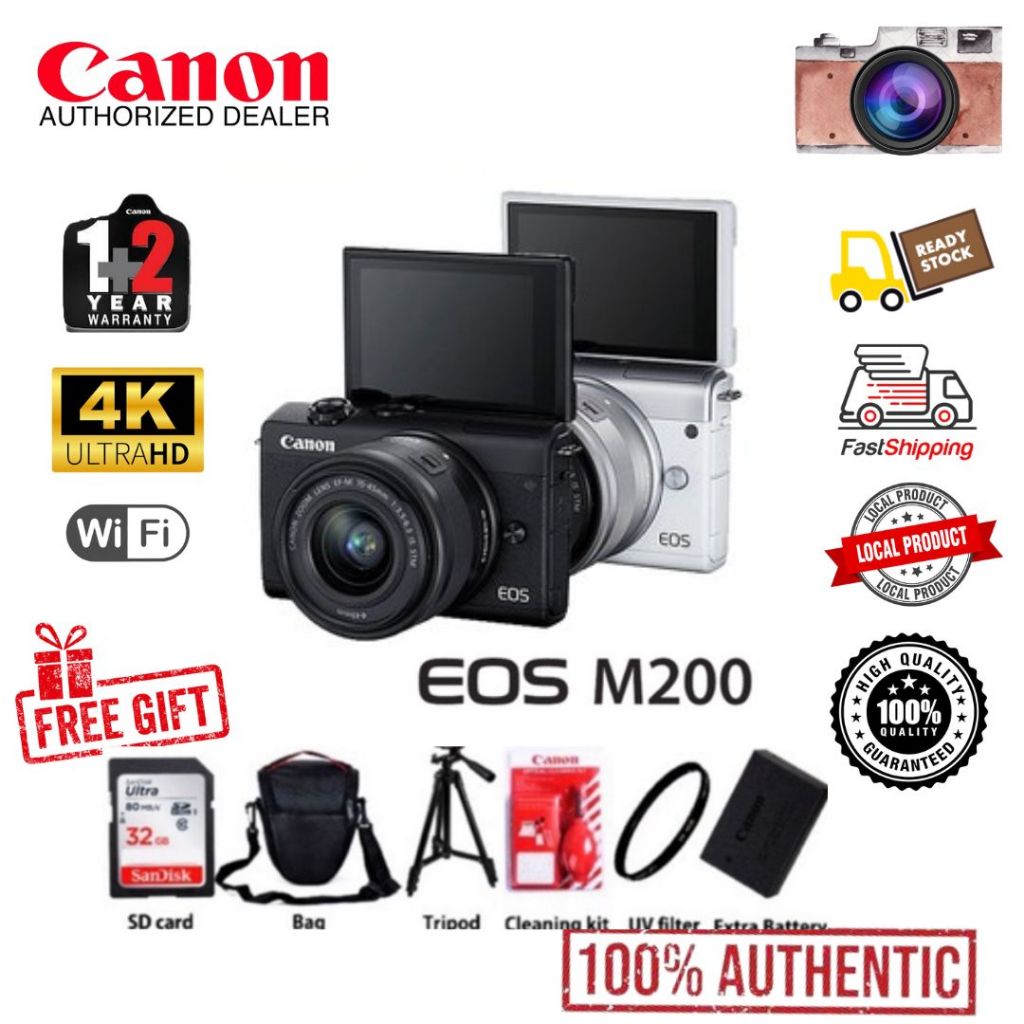 ( READY STOCK ) Canon EOS M200 Mirrorless Camera with 1545mm Lens (3