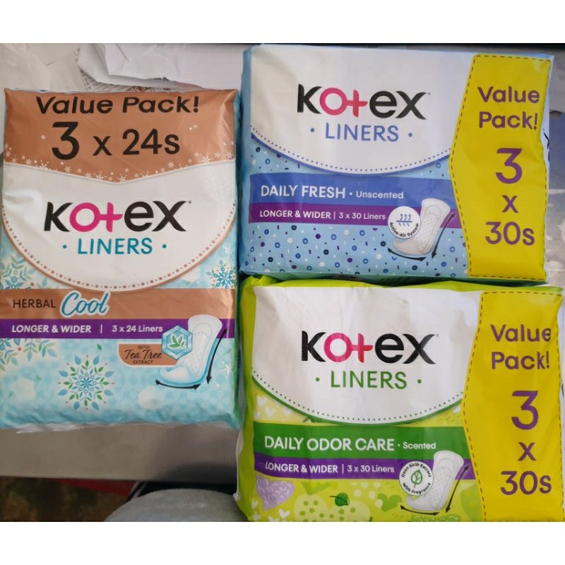 Kotex Fresh Liners Unscented (cool / daun sirih) (30's x 3 / 30s ...