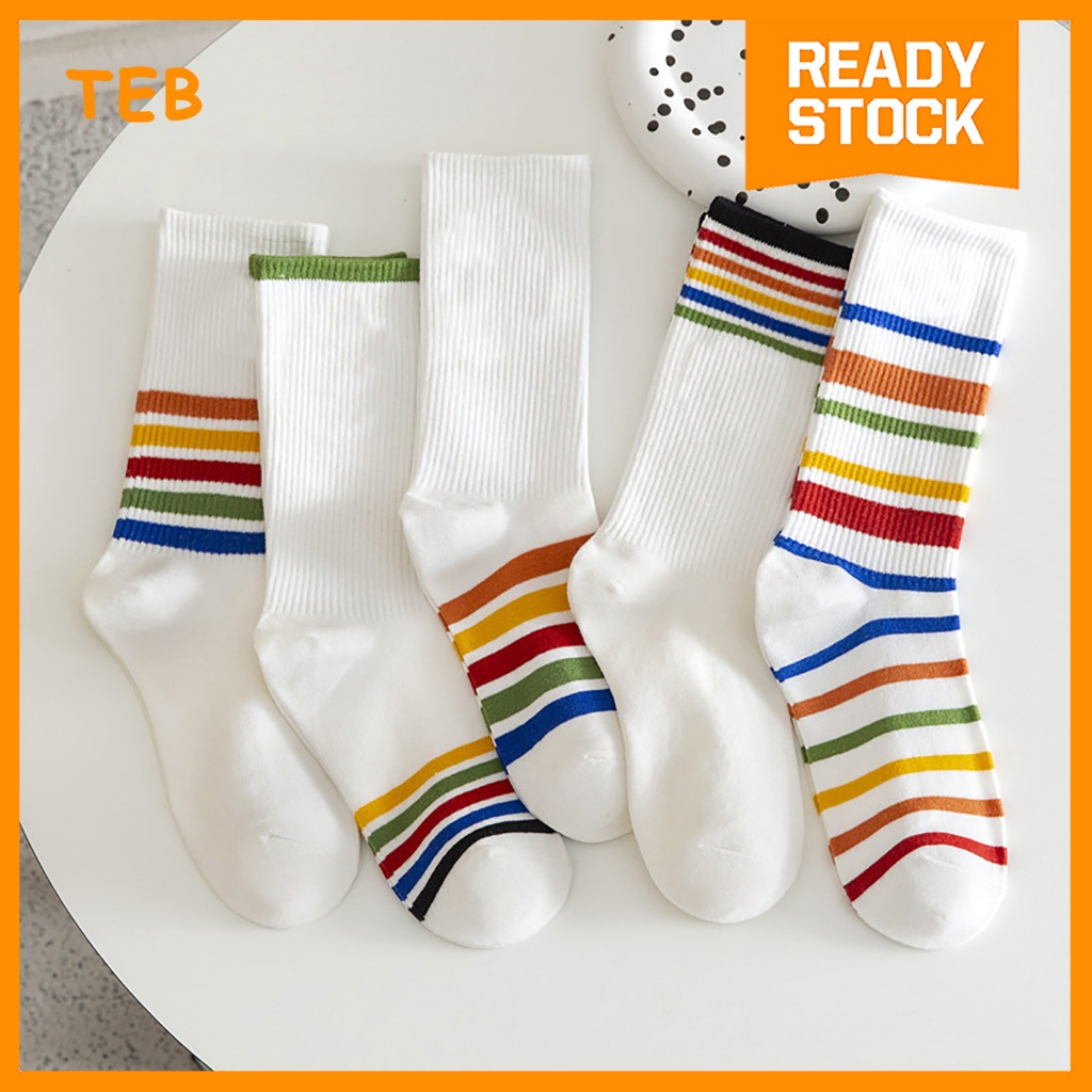1 Pair Rainbow Stripe Crew Socks Colorful Casual Sport / Stokin Belang ...