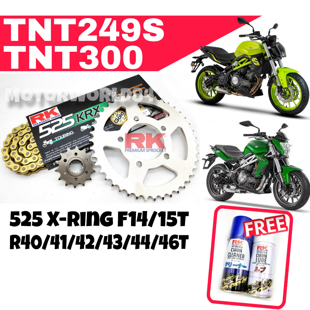 RK SPROCKET SET BENELLI TNT249S/TNT300 525 RKX XRing RIVET BLACK/BLUE