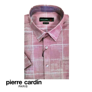 PIERRE CARDIN Men Short Sleeve Printed Check Shirt With Pocket Semi Regular Fit W3505B-11377