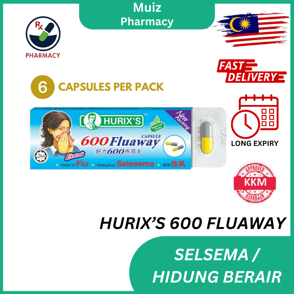 [EXP: 09/25] HURIX'S 600 FLUAWAY CAPSULE 6'S (UBAT RAWATAN ALERGIK DAN ...