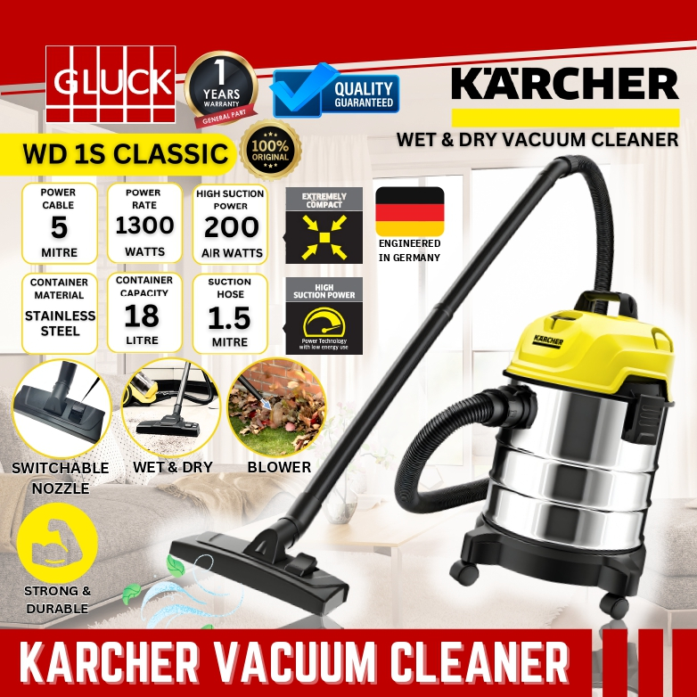Karcher WD1S Classic Wet & Dry Vacuum Cleaner With Blower Stainless