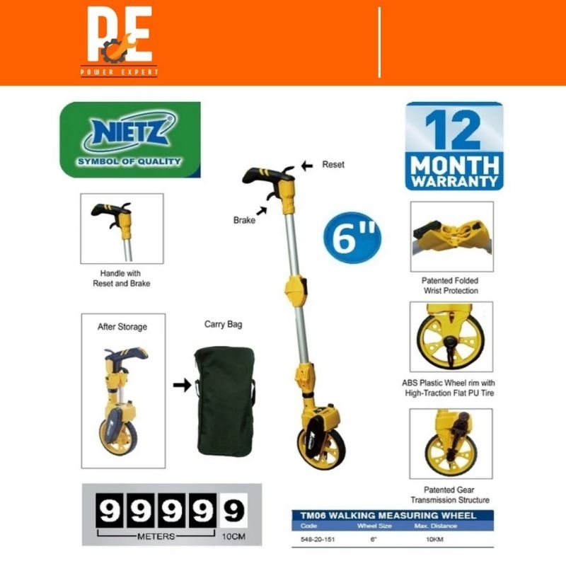 NIETZ 6" HEAVY DUTY ADJUSTABLE WALKING MEASURING WHEEL ROAD MEASURING