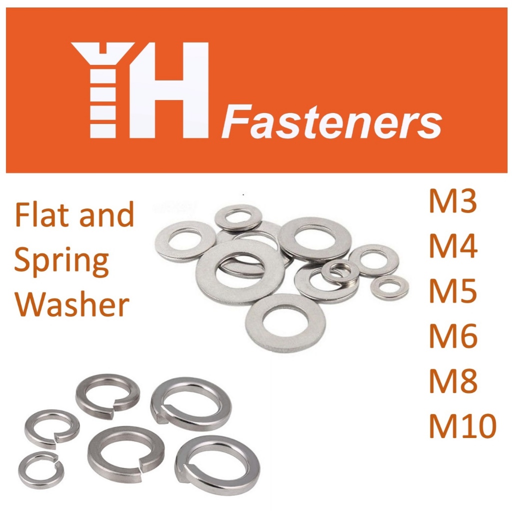 (10 pcs) M3 M4 M5 M6 M8 M10 Flat & Spring Washer DIN 125 & 127 ...