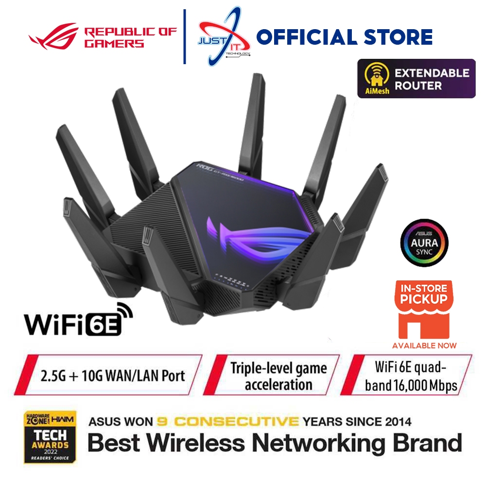 ASUS ROG RAPTURE GT-AXE16000 AXE16000 QUAD BAND WIFI6E ROUTER | Shopee ...