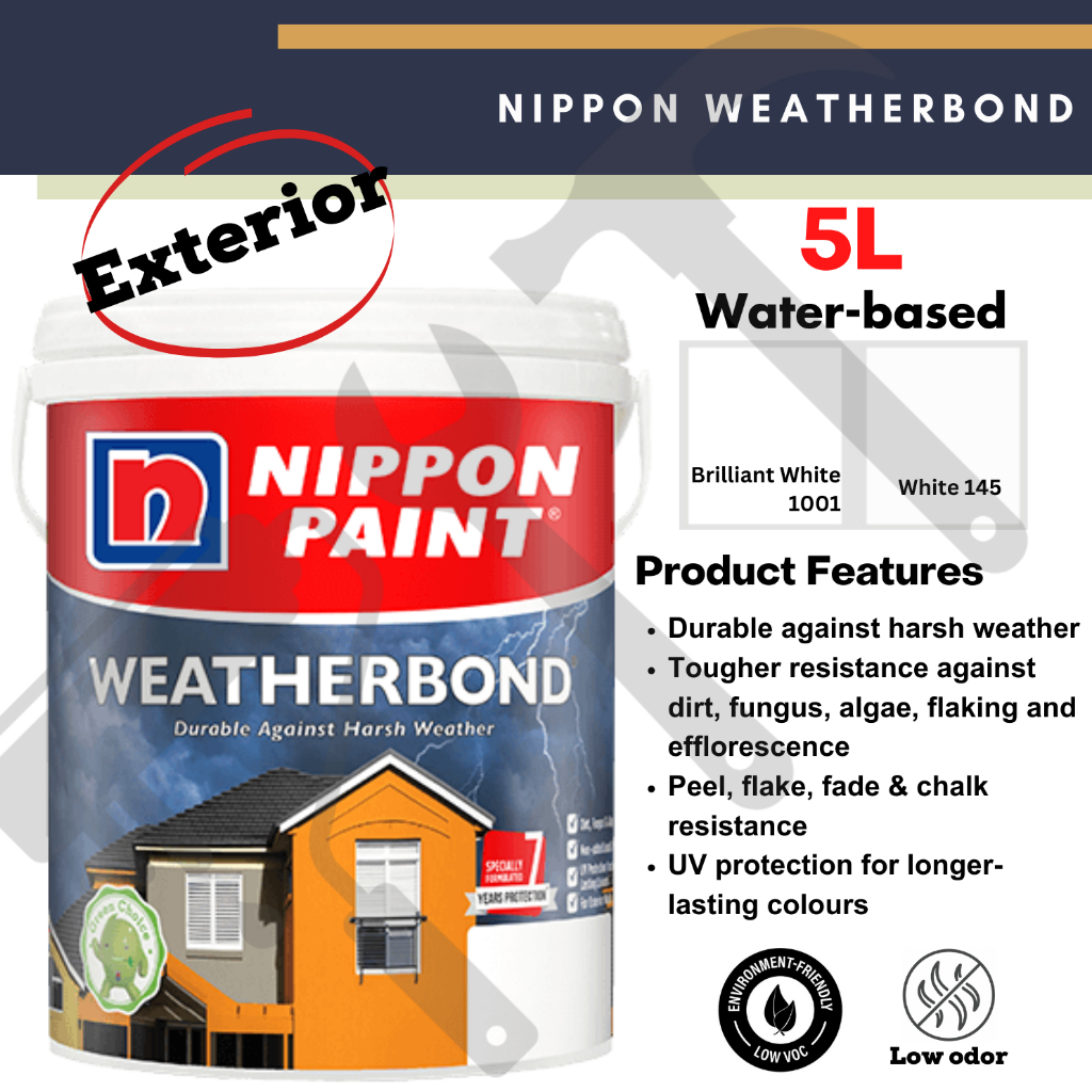 5L NIPPON Weatherbond White Cat Putih Cat Dinding Cat Luar Exterior ...